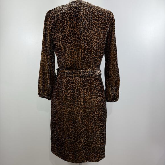 New J Crew Animal Print Velvet True Wrap Dress Size 0 V Neck Leopard Print - Picture 14 of 15